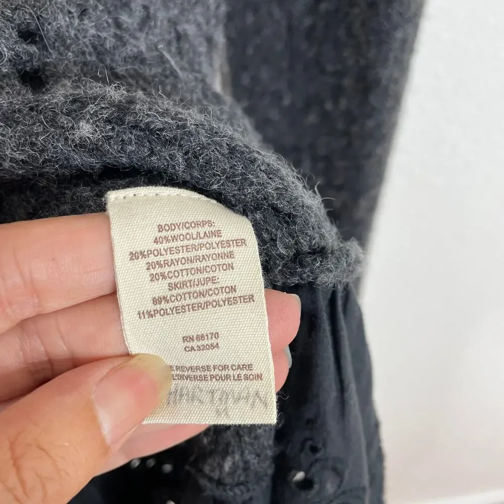 Free People Dark Gray Pointelle Knit Cardigan Eyelet Peplum hem S - Picture 4 of 5